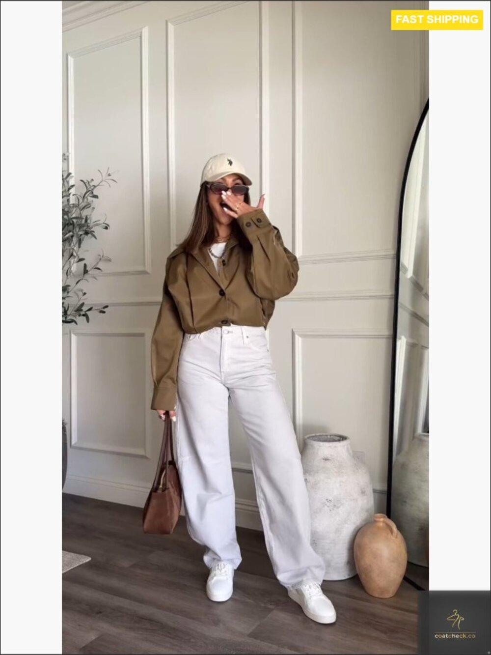 Cropped Pleated Trench Jacket Long Sleeve Button Down Casual Short Coat - Picture 5 of 7